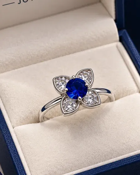 Anillo de plata QRJ con zafiro