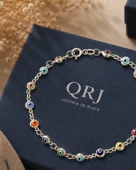 Pulsera de plata QRJ con ojos turcos